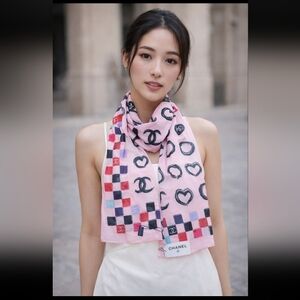 Brand New Chanel Multicolor Checkered Silk Scarf